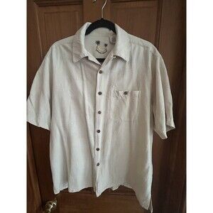 Men’s Banara Cabana 100% Silk Cream Textured Button Down Short Sleeve Size L